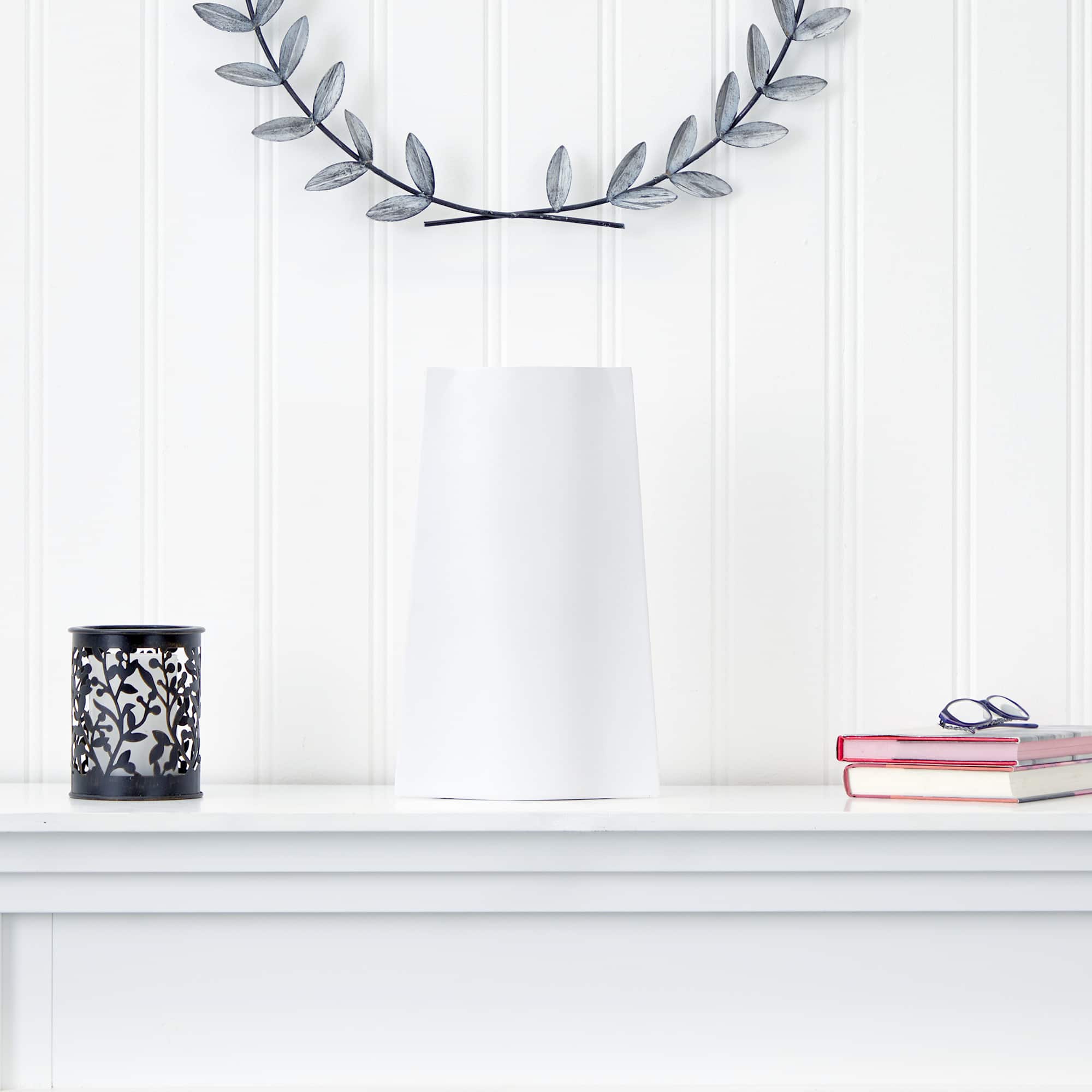 14" White Modern Metal Vase